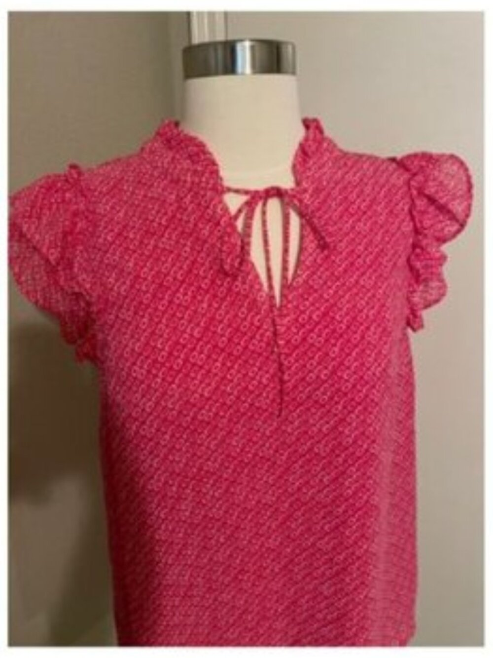 J. Crew Pink Ruffled Cap Sleeve Blouse with Tie Front